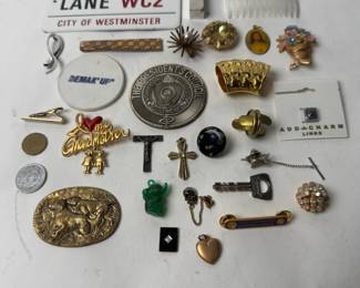 costume Jewelry Lot: 30+ Vintage Pins, Pendants, Charms, Brooches, Collectibles
