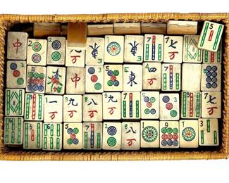 Vintage Mahjong Set, Mix Match Bone & Bamboo Tiles, Wood Case