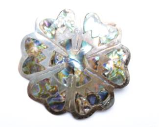 Vintage Taxco Mexico 925 Sterling Silver Abalone Inlay Flower Pendant