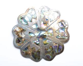 Vintage Taxco Mexico 925 Sterling Silver Abalone Inlay Flower Pendant
