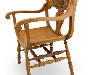 Antique Carved Oak Northwind Green Man Armchair, Burkhardt Style