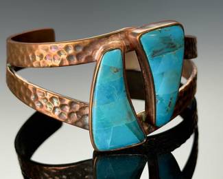 Jay King Turquoise Copper Plated Sterling Silver Hammered Cuff Bracelet DTR 925