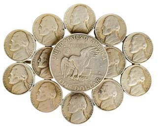 Vintage Artist Made Coin Belt Buckle w/ Eisenhower Dollar & Nickels