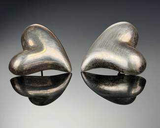 Vintage Mexican Sterling Silver Puffy Heart Post Earrings TR-57 925