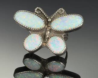 Sterling Silver & Opal Butterfly Ring