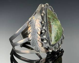 Navajo Sterling Silver Green Turquoise Cuff Bracelet Native American Vintage