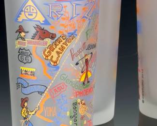 CatStudio Arizona Frosted Drinking Glasses Set of 4, Grand Canyon State Map