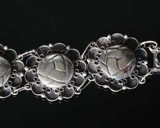 Vintage Mexican Sterling Silver Panel Bracelet - Ornate Floral Design