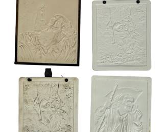Antique Victorian Lithophane Panels Lot of 4, Porcelain Art, Paris Depose France