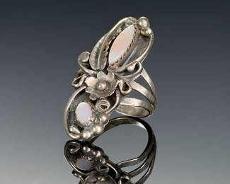 Native American Sterling Silver Mother of Pearl MOP Ring Size 7.5