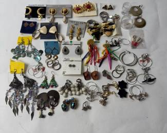 Lot 36 Assorted Costume Earrings, Vintage & Modern Styles, Mixed Metals