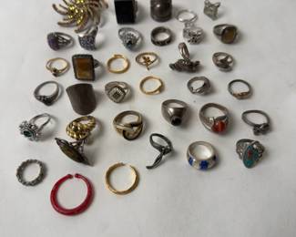 35 Costume Jewelry Rings Lot - Mixed Styles, Sizes, & Conditions