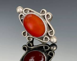 Vintage Mexican Sterling Silver Carnelian Ring, Size 5.25