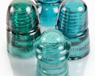 Vintage Blue Glass Insulators Lot of 4 - Hemingray No. 9 & 21