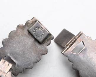 Vintage Mexican Sterling Silver Onyx Inlay Link Bracelet 7.5in, 35.3g