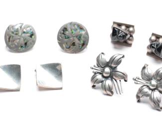 Vintage Mexican Sterling Silver Clip-On Earrings Lot: Villasana, Taxco TE-40, Abalone