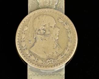 Vintage Mexican Silver Henco Coin Money Clip, Spanish Colonial Style