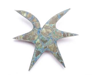 Vintage Mexican Sterling Silver Crushed Stone Inlay Brooch Pin BETO TAXCO 925