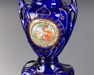 Hollohaza Szakmary Hungary Cobalt Blue Porcelain Vase Gold Gilt Neoclassical