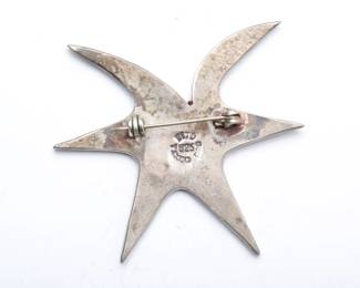 Vintage Mexican Sterling Silver Crushed Stone Inlay Brooch Pin BETO TAXCO 925