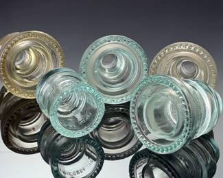 Vintage Hemingray Glass Insulators Lot of 5 Clear & Aqua Tint Pole Top