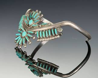 Zuni Petit Point Turquoise Silver Bracelet Vintage Native American Jewelry