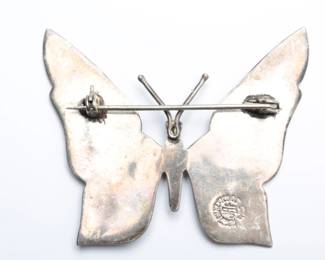 Vintage Mexican Sterling Silver Abalone Butterfly Brooch Pin Marked 925 JRF