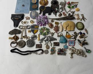 60+ Piece Vintage Costume Jewelry Mixed Lot - Pins, Pendants, Brooches