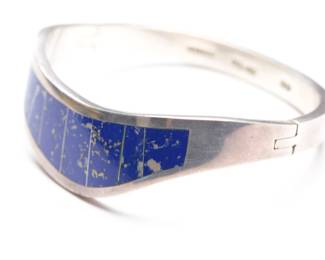 Vintage Mexican 950 Sterling Silver Lapis Lazuli Hinged Cuff Bracelet TL-H3