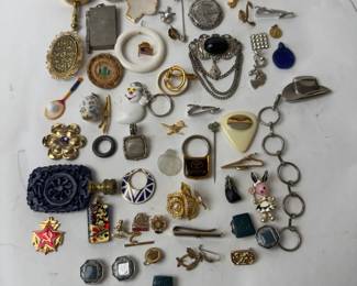 large Lot 46 Vintage Costume Jewelry Pins Pendants Collection