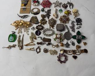 Vintage Costume Jewelry Lot ~ 50 Assorted Pins, Pendants & Brooches