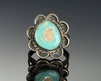 Navajo Turquoise Silver Ring Vintage Native American Jewelry Size 9.5