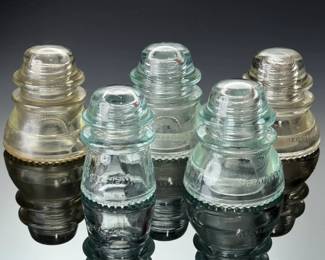 Vintage Hemingray Glass Insulators Lot of 5 Clear & Aqua Tint Pole Top