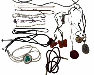 Assorted Lot of 15 Costume Necklaces: Beaded, Bolo, Pendant Styles