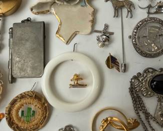 Large Lot 46 Vintage Costume Jewelry Pins Pendants Collection