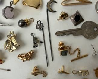 Large Lot 58 Pcs Costume Jewelry Pendants Pins Coins Mixed Assortment