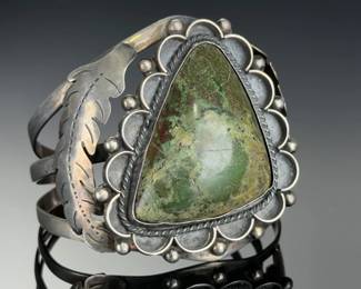 Navajo Sterling Silver Green Turquoise Cuff Bracelet Native American Vintage