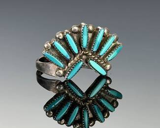 Zuni Silver Turquoise Petit Point Ring Vintage Native American Jewelry