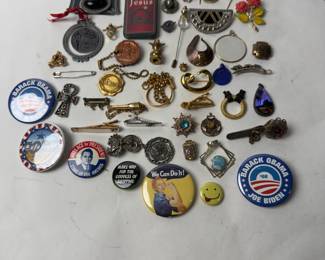 Large Lot 50+ Vintage Costume Jewelry Pins Pendants Brooches Political Buttons