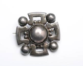 Vintage Mexican Silver Puffy Brooch Pin, Unmarked, Mid-Century Style, 8.4g