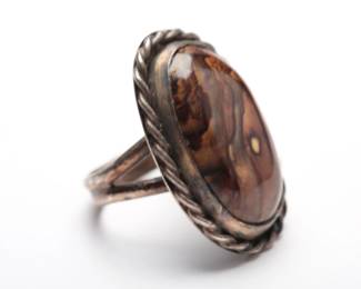 Vintage Southwest Silver Porcelain Jasper Ring Size 5 Unmarked