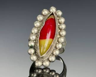Vintage Alpaca Mexico Silver Tone Bi-Color Stone Ring, Size 9