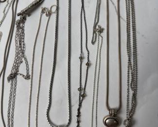 Lot of 21 Silver-Tone Costume Necklaces & Pendants, Mixed Styles