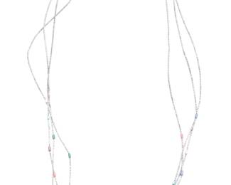 Sterling Liquid Silver 3-Strand Necklace, Native American Multi-Stone Inlay