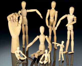 Artist Articulating Wooden Mannequins, Drawing Figures & Hand, Lot of 8