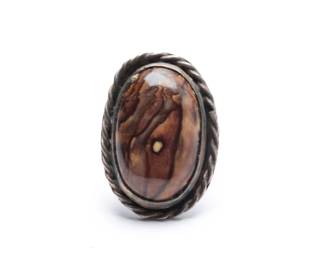 Vintage Southwest Silver Porcelain Jasper Ring Size 5 Unmarked