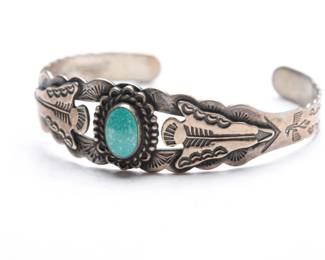 Vintage Southwest Sterling Silver Turquoise Arrow Cuff Bracelet Signed Silver Arrow