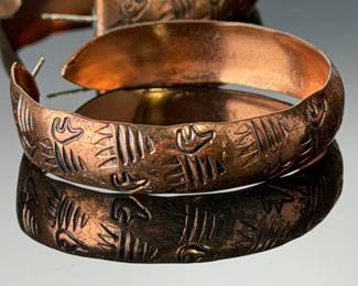 Native American Running Bear Signed CU Copper Plated Sterling Silver Hoop Earrings