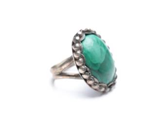 Vintage Southwest Malachite & Silver Ring, Size 3.25, Unmarked