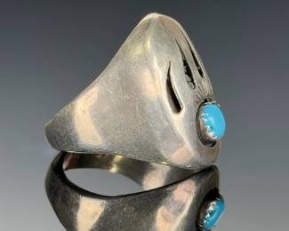 Vintage Navajo Sterling Silver Turquoise Bear Claw Ring Size 12 Native American